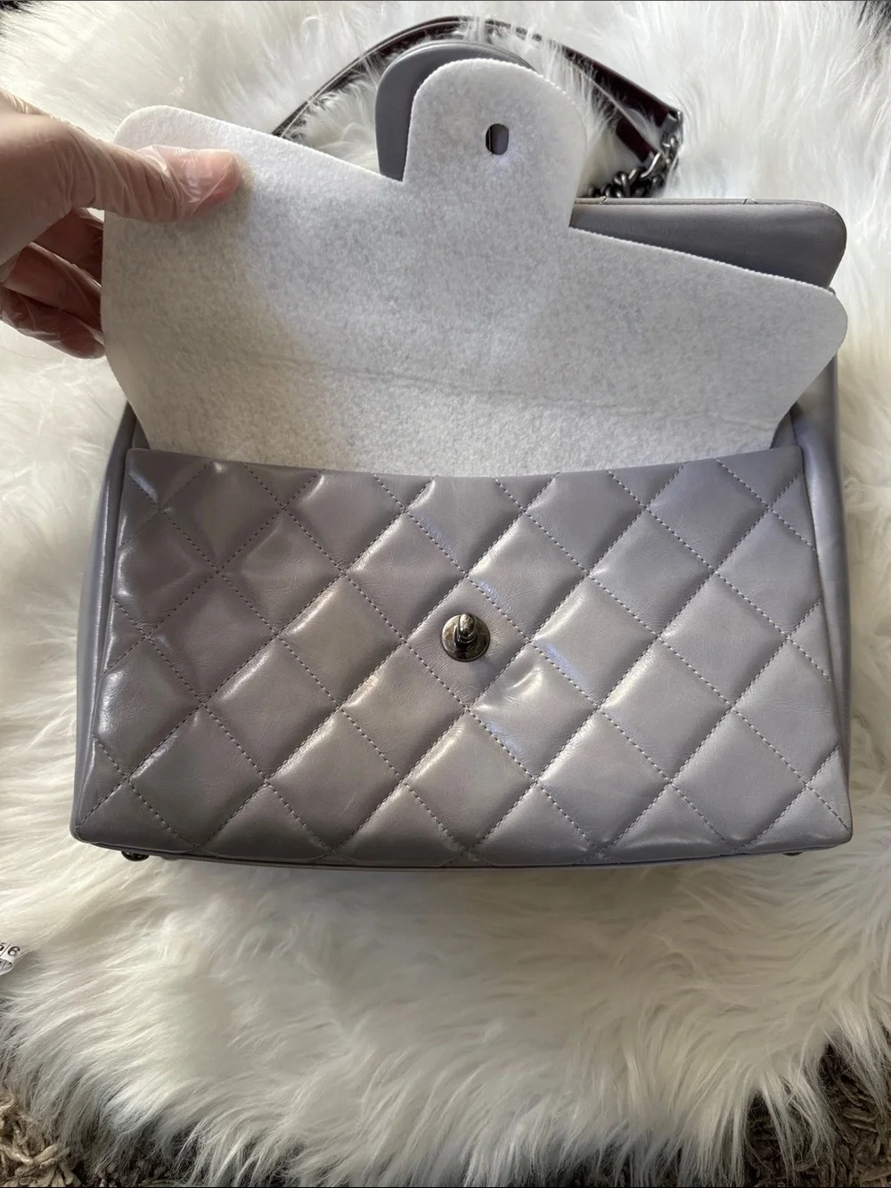 CHANEL Quilted Small Shopper in Light Blue/Grey with Gunmetal Hardware